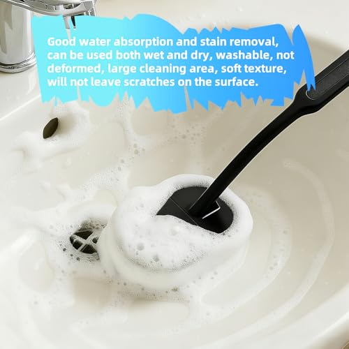 Image of Long Handle Sponge Scrub Bathroom Brush, Sponge Cleaning Brush with Handle Large Wall Scrubber Shower Long Handle Brushes for Tableware, Kitchen, Toilet, Bathroom Cleaning Tool Accessories Black