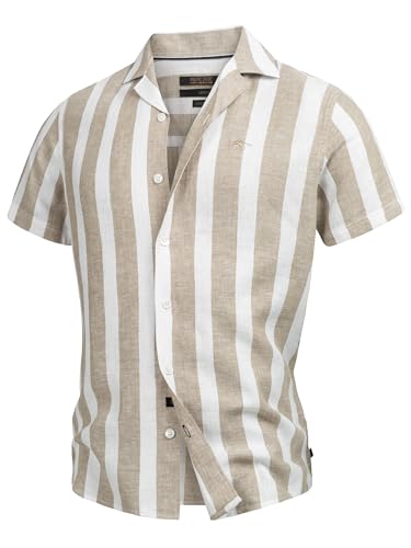 Indicode Herren INBravida Leinenhemd Kurzarm-Hemd mit Button-Down-Kragen | Herrenhemd Sommerhemd für Männer Covert Green, L