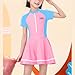 Color Block One Piece Swimsuit Fashion Short Sleeve Swimsuit Skirt Cute Bathing Suit for Girls Teen Kids Ages 7-14