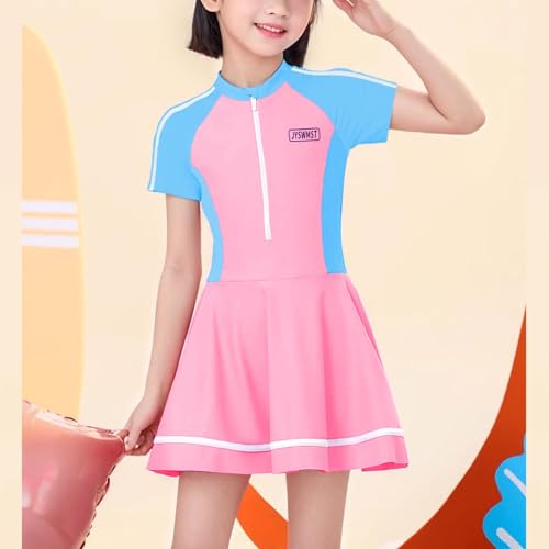 Girls One Piece Swimsuits Short Sleeve Swim Dress for Kids Hawaiian Skirted Bathing Suits Summer Swimwear for 7-14 Years4