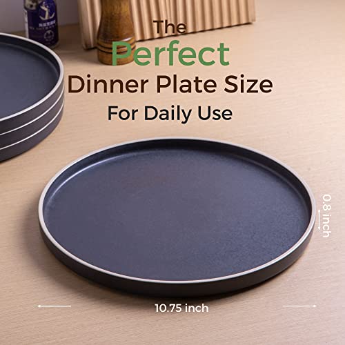 Leratio Dinner Plates,Ceramic Dinner Plates Set Of 6,10.75 Inch Large Ceramic Plates,Modern Shape Dinnerware Dishes Set For Kitchen, Microwave & Dishwasher & Oven Safe-Black With White Rim #TOP1