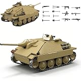Ebortsin Technik WW2 Klemmbausteine Panzer Set, WW2 Jagdpanzer 38(t) Hetzer Panzer Bausteine Set mit 3 Minifiguren Spielzeug, Militär Bausteine Heim Büro Dekor Geschenk (702 Teile)
