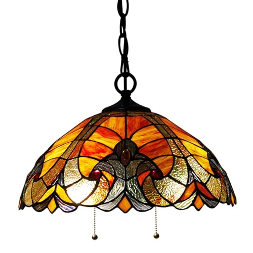 Image of 16Inch Tiffany Stained Glass Lamp Shade Replacement Only(Red) | Fit For Table Lamps FLoor Lamp Ceiling Fixture Pendant Hanging Light Home Office Decoration