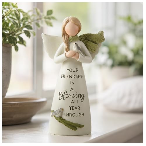 Image of Friendship Blessing Angel Figurine, Mini Guardian Angel Statue with Bird