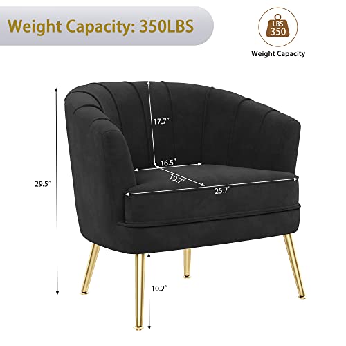 Andeworld Velvet Accent Chair, Upholstered Modern Single Sofa Side Chair,Comfy Barrel Club Living Room Armchair With Golden Metal Legs For Bedroom Living Reading Room Office, Black #TOP1