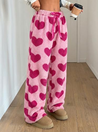 Image of ZAFUL Women's Fuzzy Plush Pajama Pants Wide Leg Pj Bottoms Lounge Pants