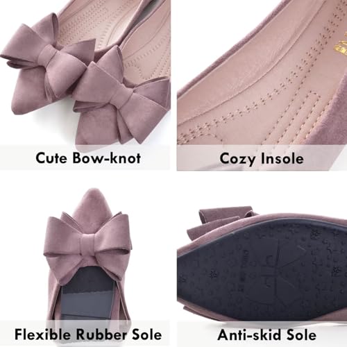 Image of SAILING LU Womens Bowknot Ballet Flats Pointy Toe Suede