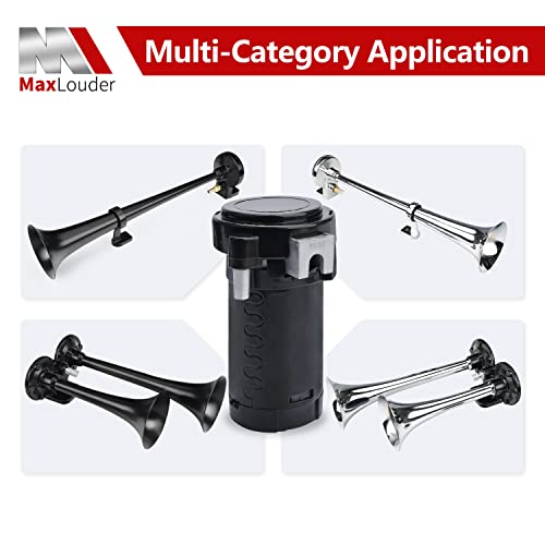 Maxlouder 12V Air Compressor, Air Pump For Horn, Super Loud Car Horn Compressor Kit For Any Vehicle Trucks Lorrys Cars Vans Trains Boats -Black #TOP4