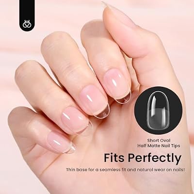 Beetles Gel Nail Tips Short Oval 576Pcs, 12 Sizes Pre-Shaped Half Matte Press On Nails Gelly Tips False Nails for Gel Full Cover False Nails Home DIY Nail Salon Gifts for Girls Women