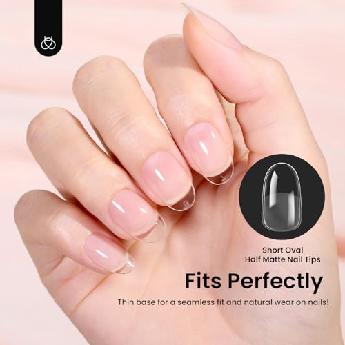 Image of Beetles Gel Nail Tips Short Oval 576Pcs, 12 Sizes Pre-Shaped Half Matte Press On Nails Gelly Tips False Nails for Gel Full Cover False Nails Home DIY Nail Salon Gifts for Girls Women