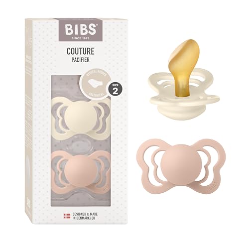 Image of BIBS Couture Baby Pacifier 2-Pack | Made in Denmark | BPA Free Dummy Soother, Anatomical Nipple. Natural Rubber Latex, Size 2 (6-18 Months), Ivory / Blush