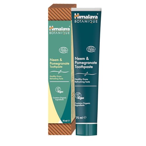 Himalaya Ecocert Cosmos Natural Certified Himalaya Botanique Neem & Pomegranate Toothpaste con Activos Orgánicos, combate la placa, aclara los dientes, sin flúor, sin SLS, sin crueldad, 75 ml