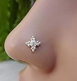 Cute Diamond Nose Piercing,925 Sterling Silver Nose Stud,Flower Nose Piercing,Thanksgiving Nose Screw,Cubic Zirconia,Thanksgiving Nose Stud,Silver Nose Piercing,Crock Screw Nose Stud(TEJ197)