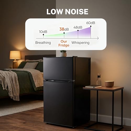 Image of 3.2 Cu.Ft Mini Fridge with Freezer, 2 Door Small Refrigerator with Adjustable Thermostat Energy-efficient Low Noise, Compact Fridge for Bedroom, Office, Dorm, Black