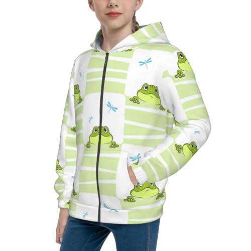Frogs and Dragonflies Kid Hoodies Boys Zip Up Sweatshirts Girls Pullover with Pocket