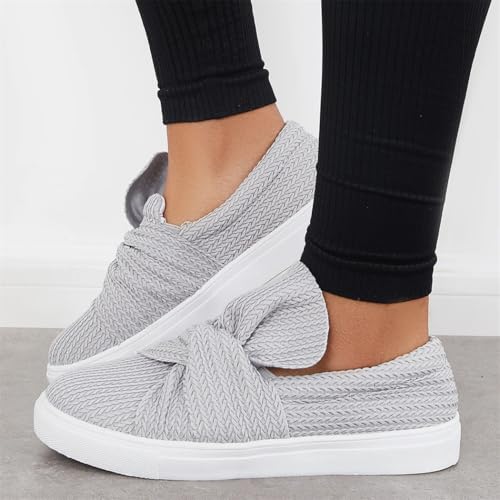 Bow Knit Platform Slip on Loafers Low Top Walking Shoes2
