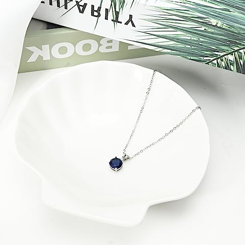 Desnuage Sapphire Necklace 925 Sterling Silver Dainty Round Birthstone 16 Inch Blue Pendant Necklace For Women thumb #5