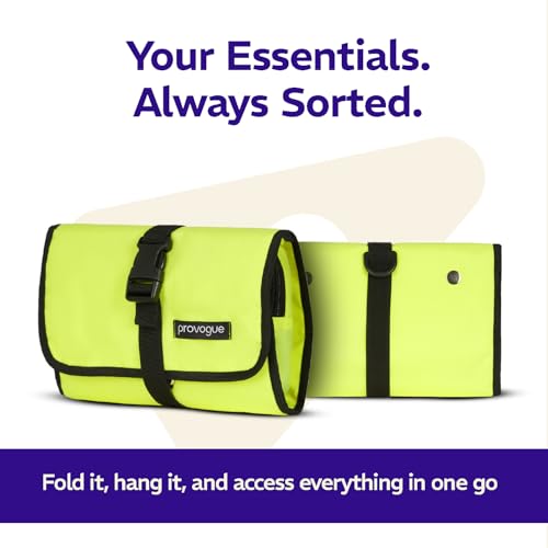Image of Provogue Trifold Toiletry Kit for Men and Women, Polyester Cosmetic kit, Travel Organiser Pouch with Foldable Design and Buckle Closure, Travel Accessory for Men and Women, Glow Lime