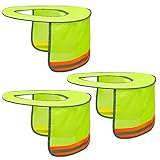 Topbuti 3 Pack Hard Hat Sun Shield Full Brim Mesh Hats Neck Sunshade, High Visibility Neck Sunshield w/Reflective Stripe for Hardhats (Yellow)