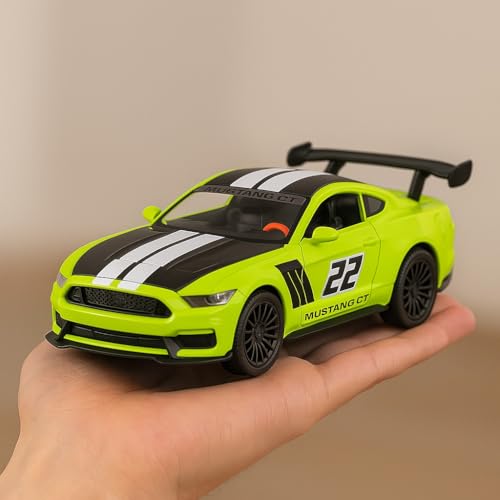 Image of 1:36 Scale Mustang GT Die-Cast Car - Metal Pull Back Toy Car with Openable Doors - Sports Model for Boys, Kids, Collectors - Friction Powered Vehicle (Green)