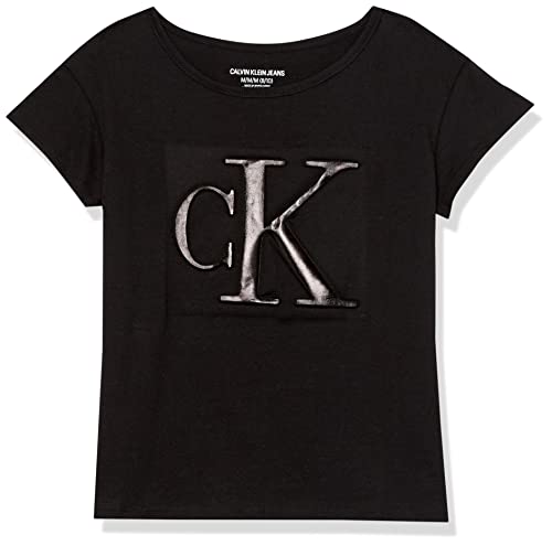 Calvin Klein Girls' Short Sleeve Logo T-Shirt, Comfortable Fit Cotton Tee with Tagless Interior