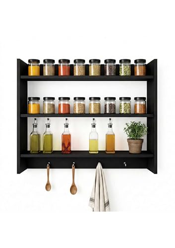 Image of Collection Premium MDF Wood 3-Tier Spice Rack & Multipurpose Wall Shelf | Kitchen Storage Organizer for Spice Jars, Bathroom, Living Room & Bedroom | Durable Wall-Mounted Wooden Rack