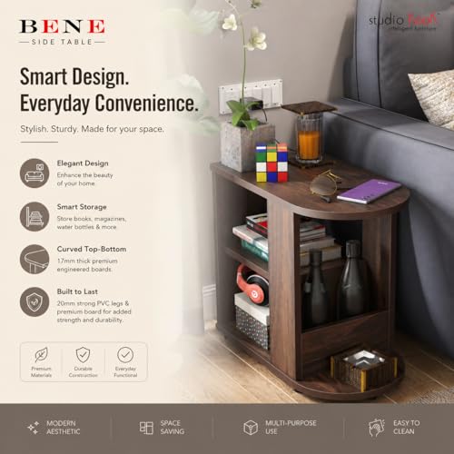 Image of Studio Kook Bene Engineered Wood Side Table | End Table with Storage, Matte Finish, DIY (DO IT Yourself) Assembly (Junglewood)