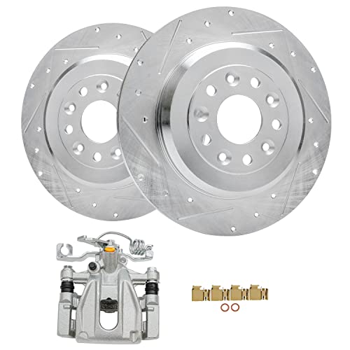 Image of Detroit Axle - Rear Brake Kit for Ford Taurus X Five Hundred Freestyle Mercury Montego Sable, Drilled & Slotted Disc Brake Rotors Brake Caliper Replacement