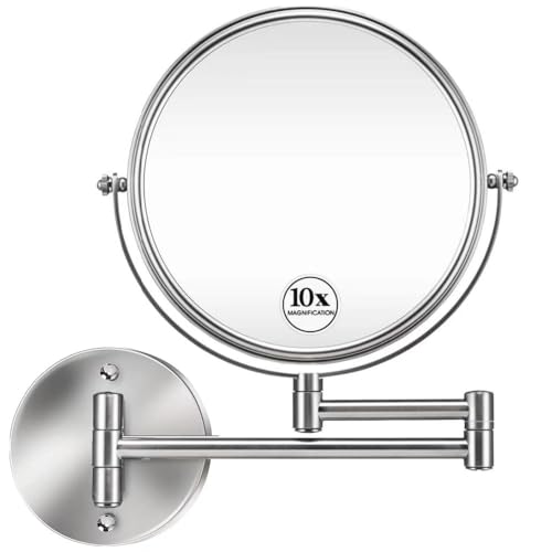 Vkzylife Upgrade 8" Large Size Wall Mount Makeup Mirror with 10X Magnification Double-Sided Swivel Mirror 360 Degree Extendable Arm