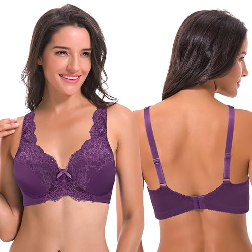 Image of Curve Muse Women's Minimizer Unlined Underwire Bra with Lace Embroidery-2 Pack