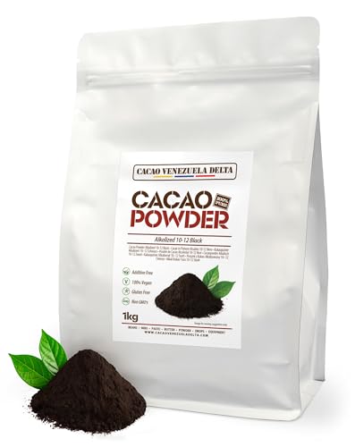 Cacao V Delta Cacao Puro en Polvo Alcalinizado Negro 1Kg - Polvo 10/12 Sin Azúcar, Sin Gluten, Sin Alérgenos, Vegano y No GMO - Antioxidante con Flavonoides para una alimentación Óptima