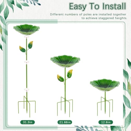 Image of 2 Pack Bird Bath for Outside, Outdoors Garden Decor Flower Birdbath | Colorful Metal Bird Bowl with Five Stakes for Hummingbird Baths & Bird Feeders, 31.3 inch H x 10.63 inch Dia (Red,Green)