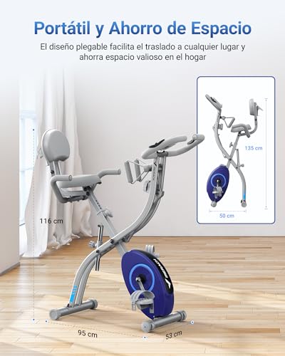 MERACH Bicicleta Estática Plegable 4 en 1, Bici Estatica con Monitor LCD y Medición de Pulso Manual, Bicicletas Fitness Magnéticas con Cómodo Cojín de Asiento, para el Hogar, Ahorro de Espaci - Imagen 6