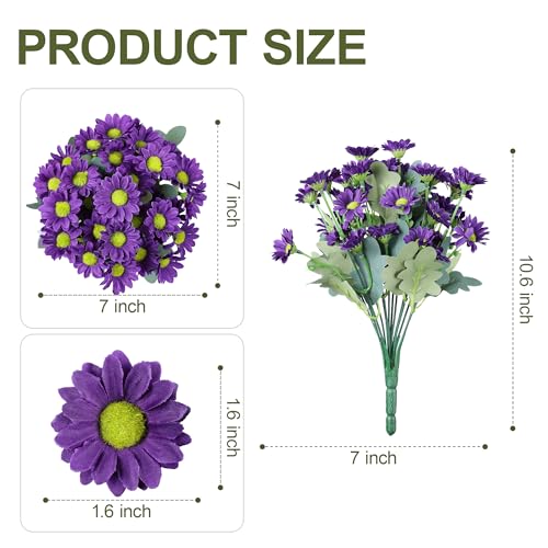 Image of HyeFlora Artificial Mums for Outdoors Fall Decor, 6 Bundles Fake Flowers UV Resistant Realistic Faux Flowers Bouquet Silk Flowers for Outside Planter Porch Patio Garden Yard Balcony Home, Purple