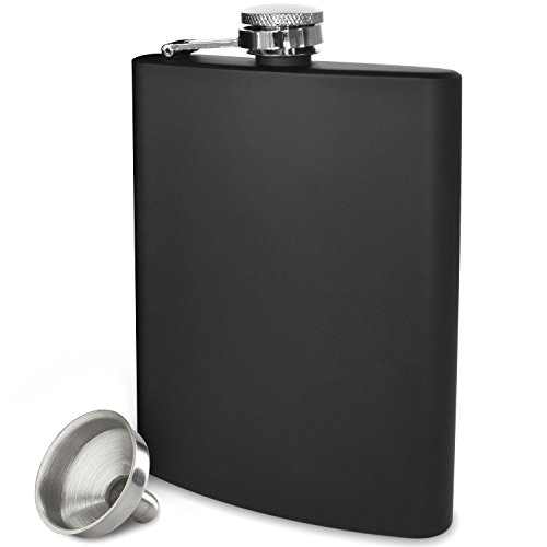 Hip Flask For Liquor For Men And For Women - 304 Stainless Steel Flask - Pocket Flask - Drinking Flask For Whiskey Alcohol Includes Flask Funnel (Leakproof, Rustproof, 8 Ounce, Matte Black) #TOP1