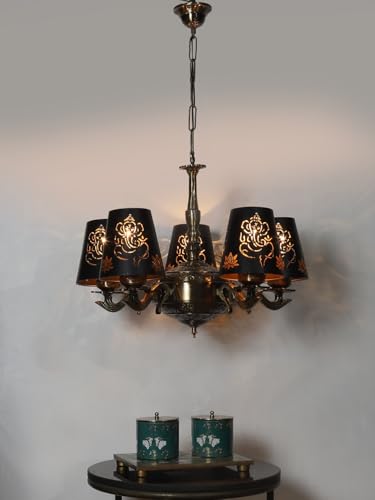 Image of Devansh 05 Lights Ganesh Ji Metal Etched Shade with Antique Golden Chandelier -ZD