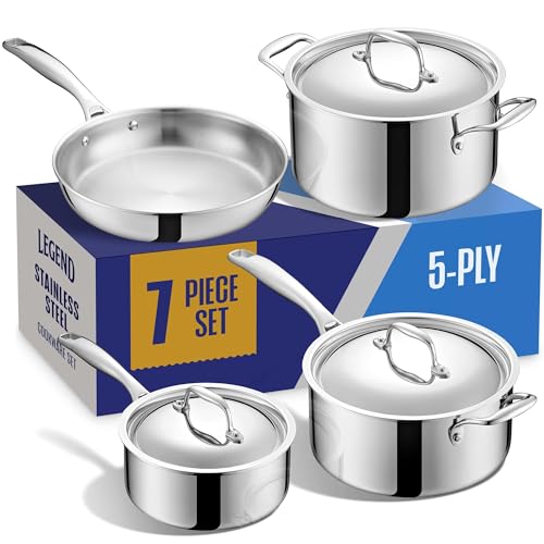 Comparison: Best Luster Craft Stainless Steel Cookware 10 LEGEND COOKWARE 5-Ply Stainless Steel Cookware Set | 7-Piece Pot and Pan Set | Induction Compatible, Non-Toxic | Heavy Duty 18/8 Full Clad Construction | Oven Safe Even Heating | PFOA PTFE PFOS Free