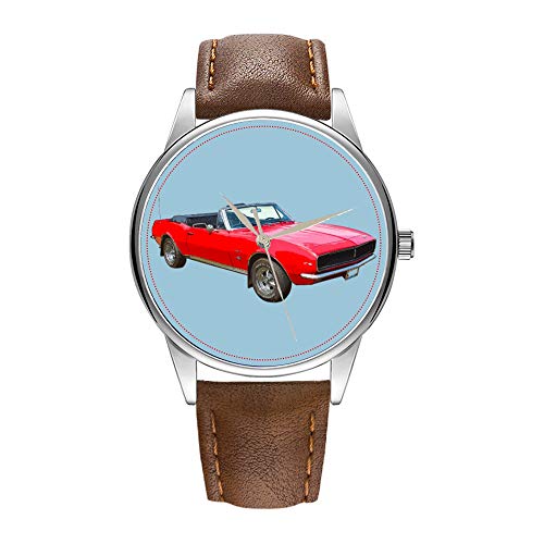 Herrenuhr braune Cortex Quarz-Uhr für Männer berühmte Armbanduhr Quarzuhr für Werbegeschenk 1967 Red Convertible Camaro Muscle Car Armbanduhren