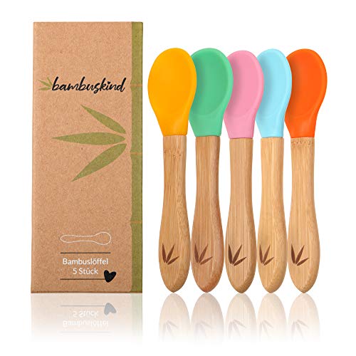 bambuskind Kinderlöffel im 5er Pack I Kinderbesteck mit Bambusgriff ohne...