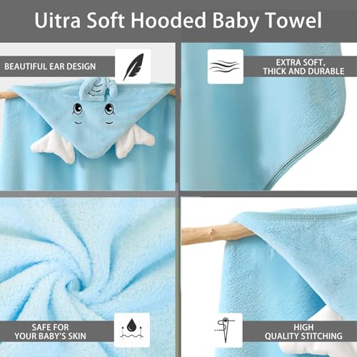 Image of Baby Hooded Towels,31 x 31 in Baby Washcloths, Infant Super Soft Baby Bath Towels with Hood for Toddlers1-3,Highly Absorbent Viscose Hooded Towel for Boys, Girls, Newborn Essentials
