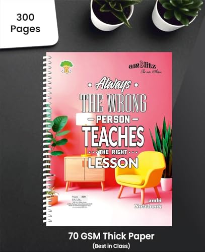 Image of amblitz Unruled Spiral Notebook | 300 Pages | A4 Size | 21 X 29.7 CM | 70 GSM THICK Paper | Long Notebook Unruled | Motivational Quotes on Attractive Cover |
