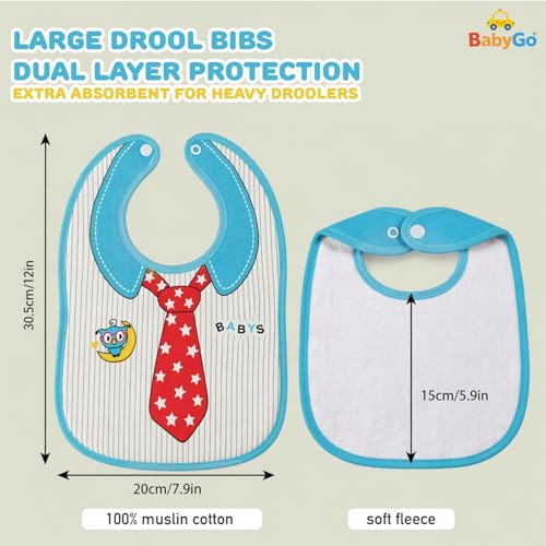Image of BabyGo Cotton Baby Tie Button Bibs | Soft, Washable Feeding Bibs for Kids, Adjustable, Reusable, Gentle on Skin, Comfortable & Ideal for Mealtime, Perfect for Infants & Toddlers | Multicolor