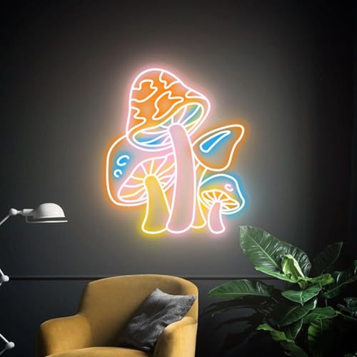 ANROOMZI Colorful Mushroom Neon Sign Cow Mushroom Neon Sign for Room Wall Art Cartoon Wall Decoration Light-23inches