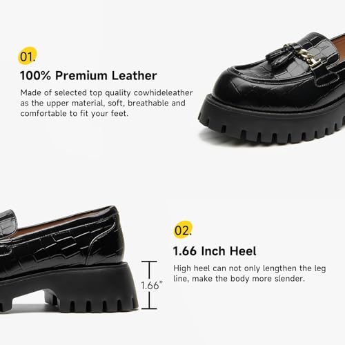 Image of BEAU TODAY Chunky Loafers for Women,Womens Platform Loafer Shoes,Chunky Heel Lug Sole Slip-on Metal Chain Shoes,Comfort Round Toe Business Work Office Shoes