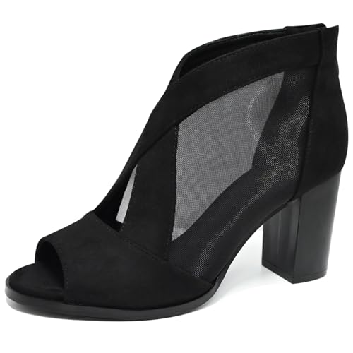 Cut Out Mesh Sandals High Block Heels Peep Toe Summer Ankle Boots