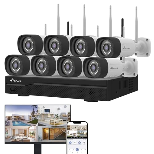 NIVIAN Kit Videosorveglianza WiFi Professionale 2K con 8 Telecamere IP, NVR 16 Canali, Immagini Super HD, IA Rilevamento Umano, Visione Notturna, Audio, HDMI, App EseeCloud, Registrazione 24/7