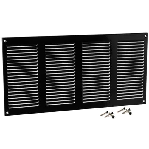 Steinberg14 Grille d'Aération Rectangulaire 400x200mm - Noire Grille de Ventilation en Métal - Registre d'évacuation d'air Avec Moustiquaire - Couvercle...