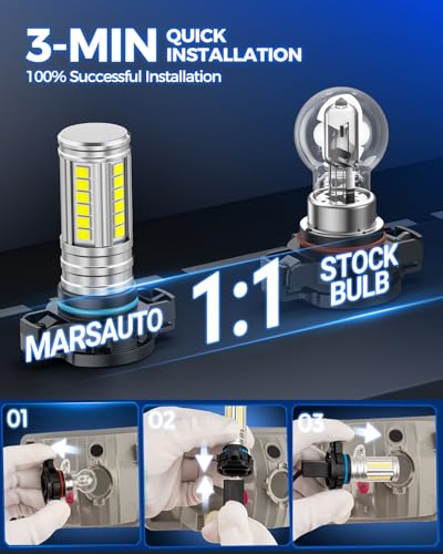 Image of Marsauto 5202 Led Fog Light Bulbs, 12,000 LM 360 Illumination Upgraded 60 Pcs Chips 5201 PS24W Fog Lights Led, 6500K White Strong Penetration 5201 Fog Light Bulb for Car, Pack of 2