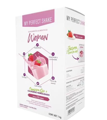 Proteínas, Proteína en Polvo My Perfect Shake, 1kg Variedad para Mujer, Hombre, Vegana y 50+ (Fresas con Crema).