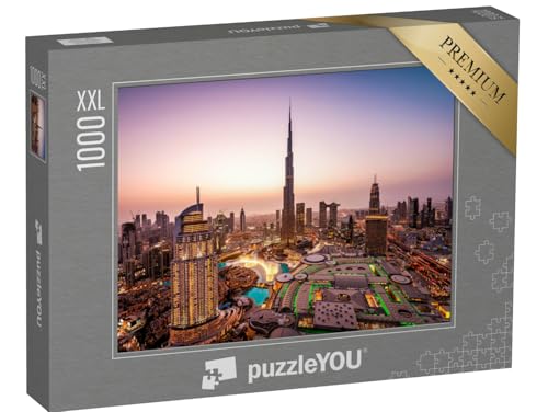 Puzzle 1000 Teile XXL „Schöne Skyline von Dubai bei Nacht, Lichter der Stadt“ – aus der Puzzle-Kollektion Dubai, Architektur, Burj Khalifa, Städte Weltweit